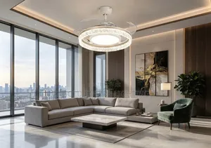 Brand New Modern Retractable Crystal Ceiling Fan Light (Fandelier)