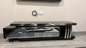 Modern Adjustable Glass TV Cabinet Stand With Double Drawers