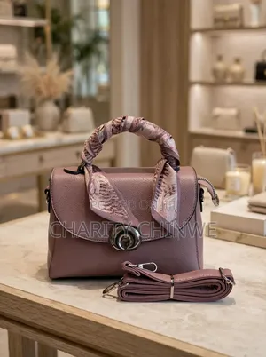 Luxury Pink Mini Satchel Bag With Scarf Handle & Crossbody Strap