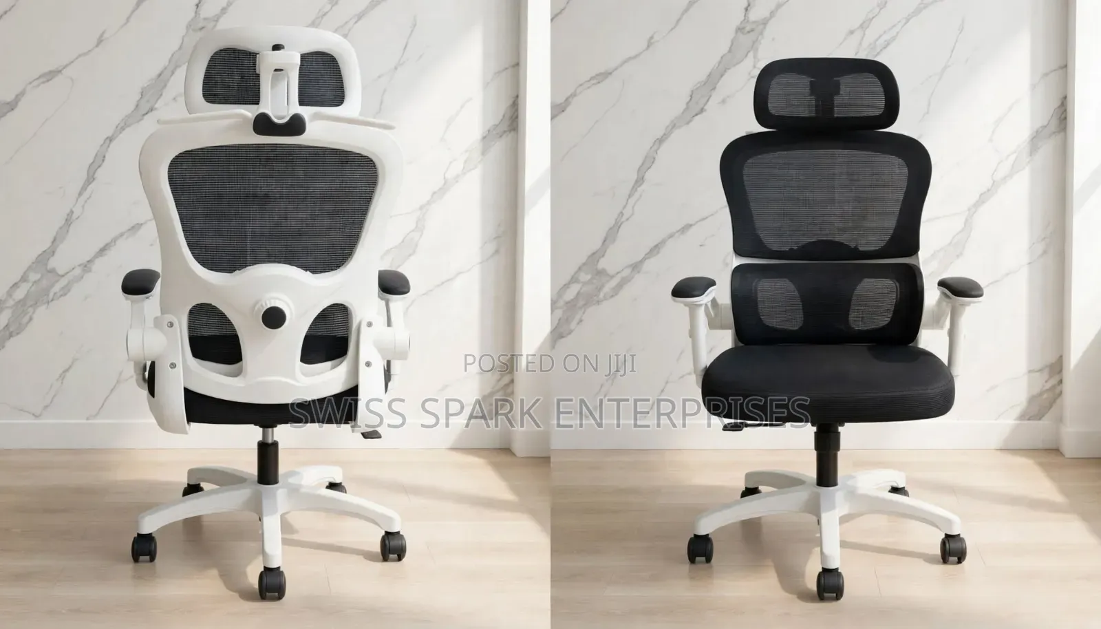 Ergonomic Office Chair - White Frame Mesh - Adjustable Headrest