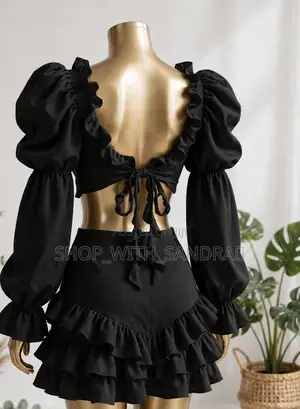 Viral Ruffle 2-Piece Co-Ord Backless Ballon Top+Ruffle Skirt 5 Colours