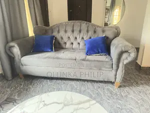 Luxury Grey Tufted 3-Seated and 2 Single Armrest Chairs