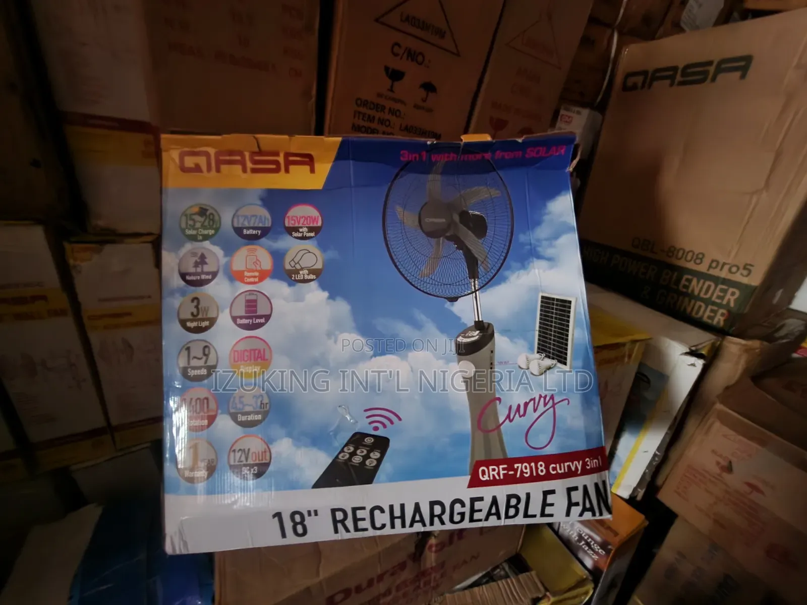 Qasa 18 Inches Rechargeable Standing Fan With Solar Panel