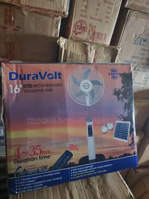 Duravolt 16" Rechargeable Standing Fan +Remote and Solar Panel