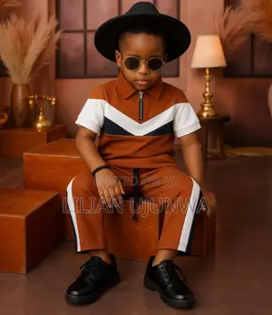 Brown Designer Boys 2-Piece Set - Polo + Joggers - Age 5/6 Years