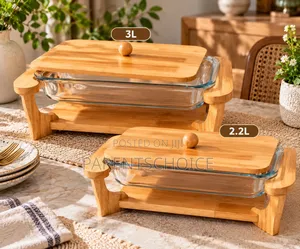 3L / 2.2L Premium Rectangular Wooden & Glass Serving Dish
