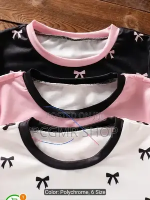 3-PC Girls' Cartoon Bow Print Short Sleeve T-Shirts.