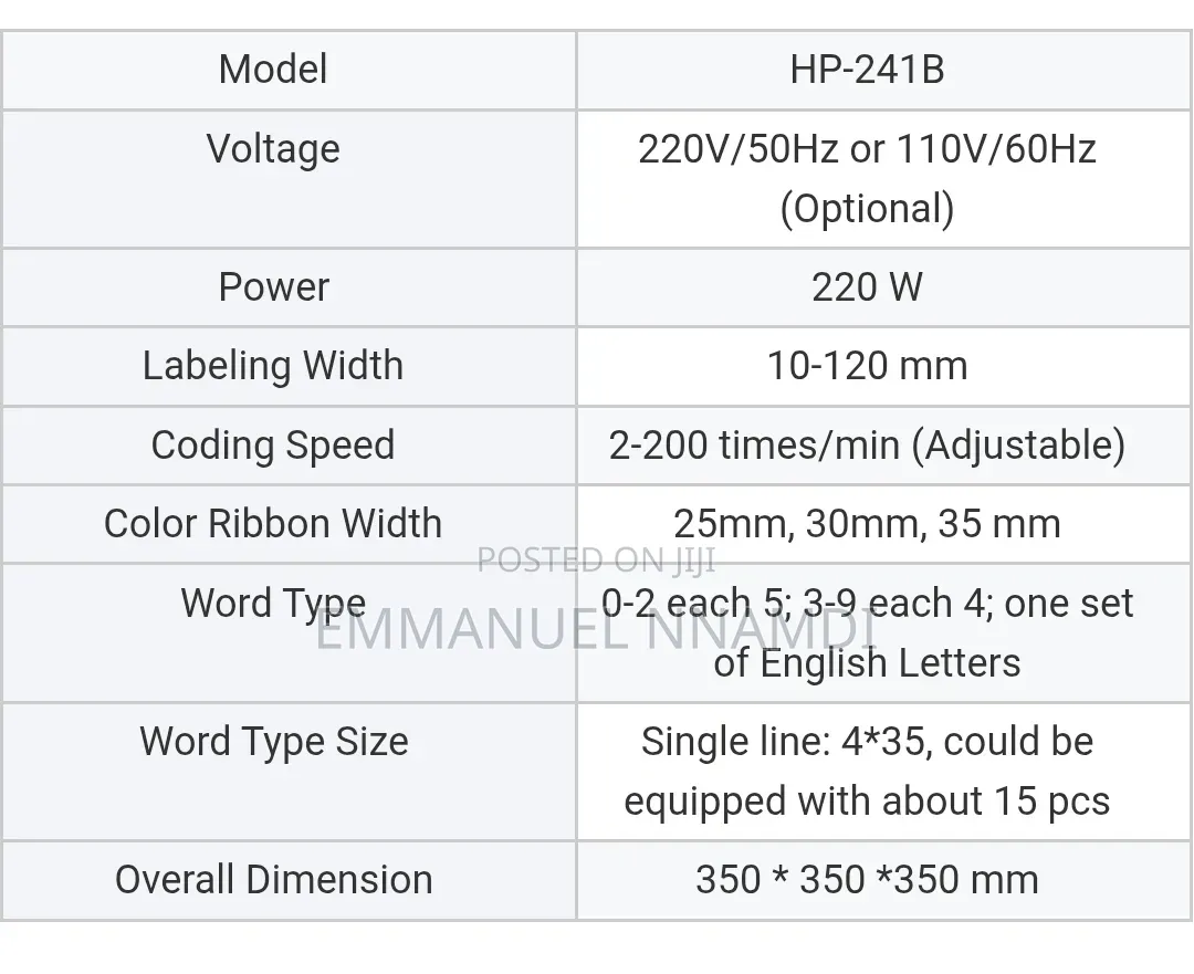 HP-241b Electric Ribbon Date Coding Machine
