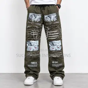 Baggy Distressed Graphic Jeans Streetwear Anime Leg Denim Pants