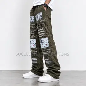 Baggy Distressed Graphic Jeans Streetwear Anime Leg Denim Pants