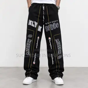 Men's Black Baggy Graphic Pants Streetwear Style Wide Leg Trousers