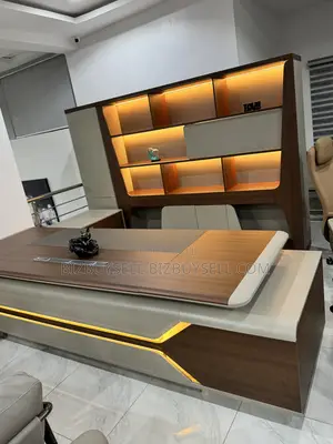 Modern Executive Office Table With Bookshelf