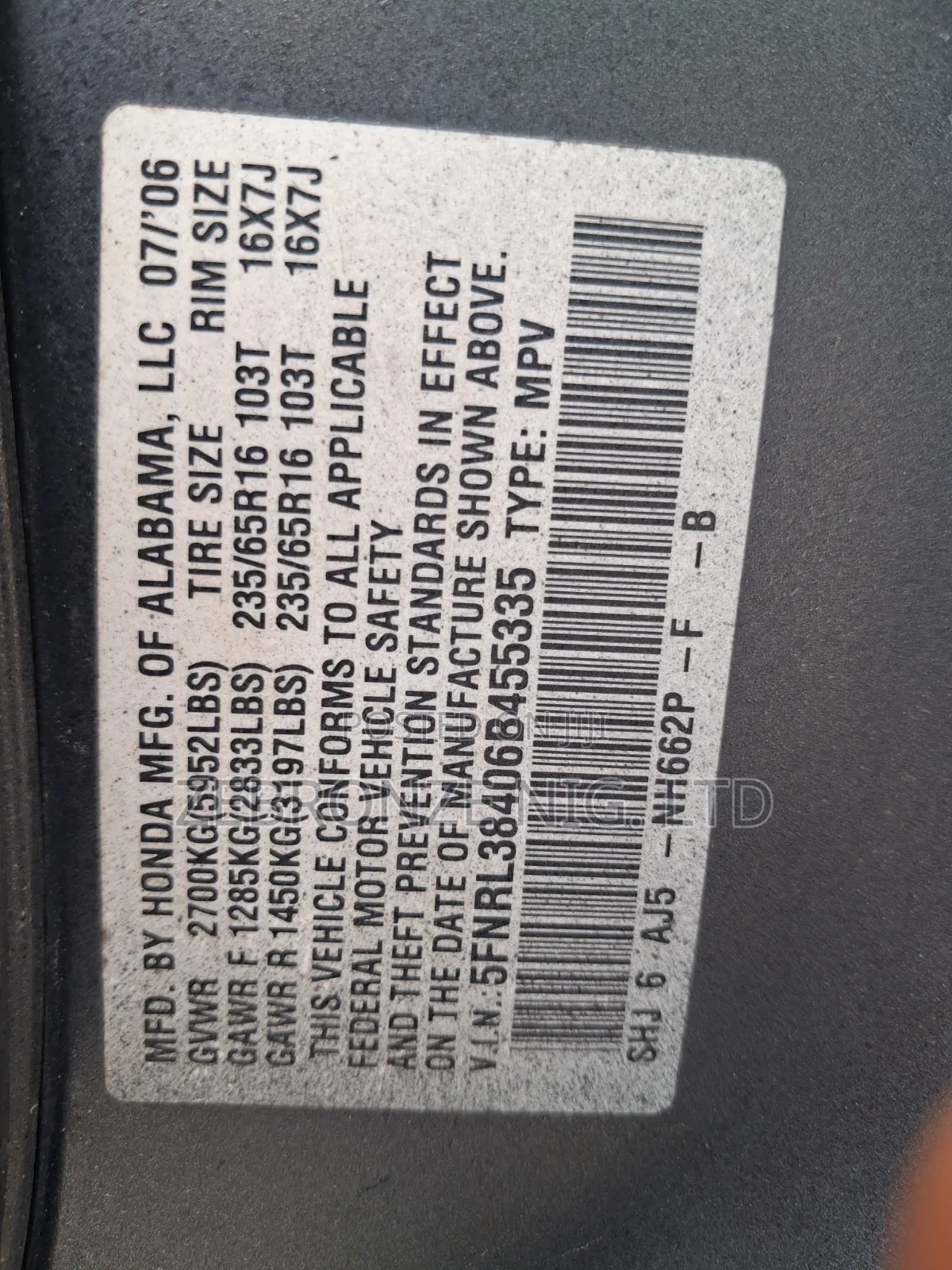 Honda Odyssey EX 2007 Gray