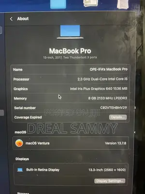Laptop Apple MacBook Pro 2017 8GB Intel Core i5 SSD 256GB