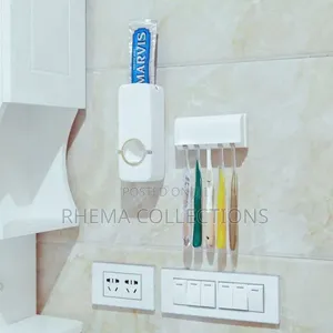 TOUCH ME TOOTHPASTE DISPENSER & 5 Toothbrush Holder Set