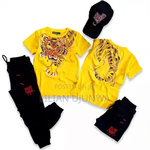 Boys Designer 3-Piece Set Kenzo Paris YellowTop,BlackJoggers&Face Cap