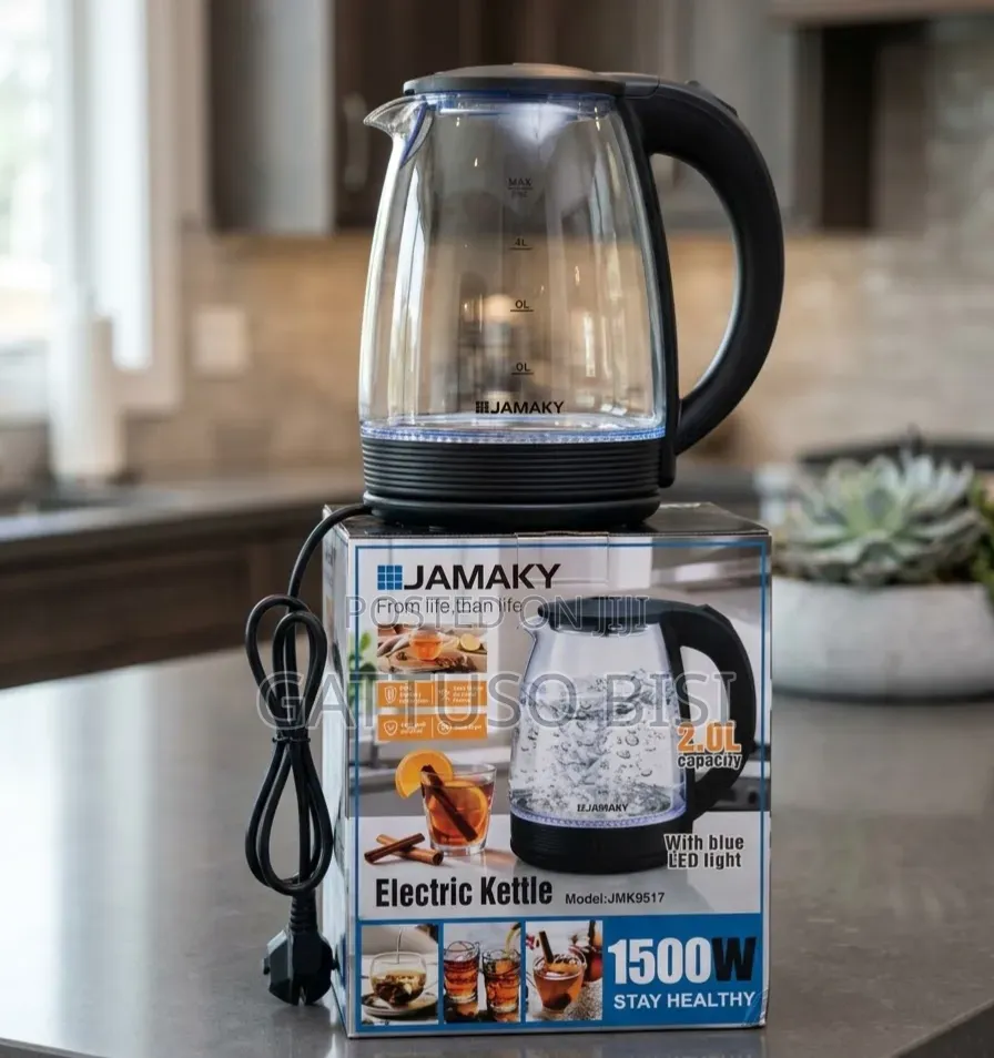 Jamaky 2L Glass Electric Kettle 1500w With Blue Led Light