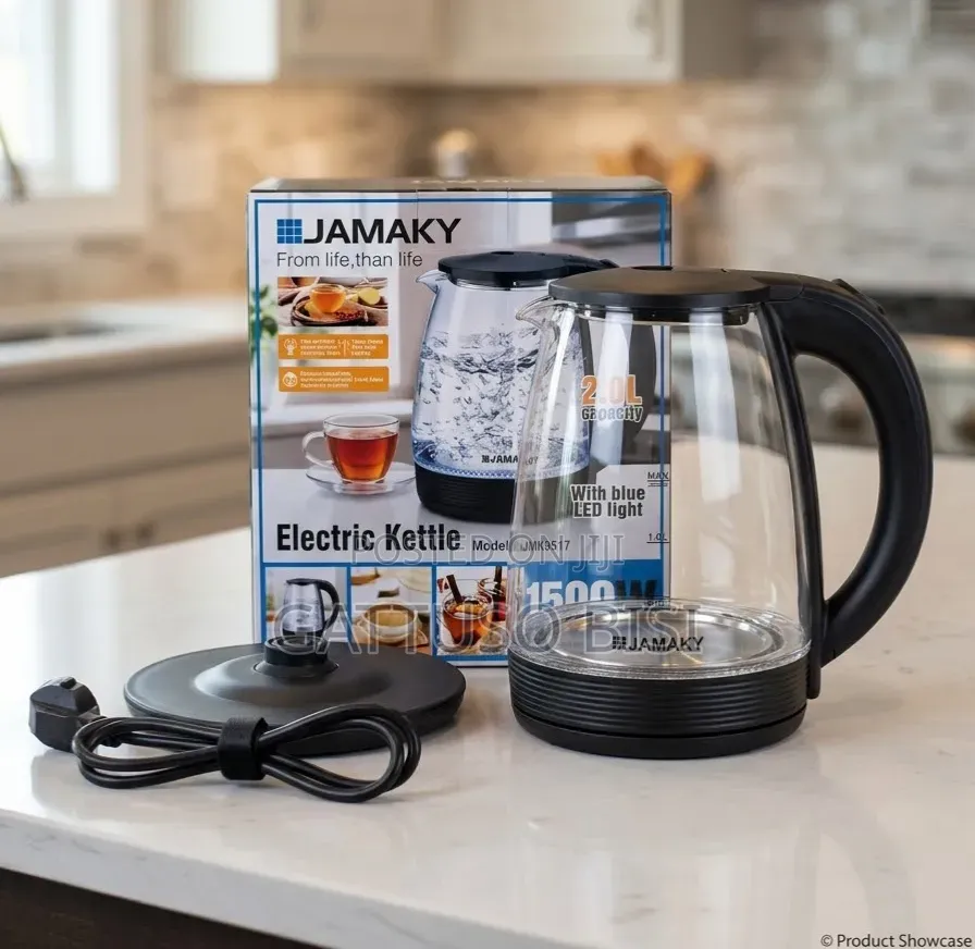 Jamaky 2L Glass Electric Kettle 1500w With Blue Led Light