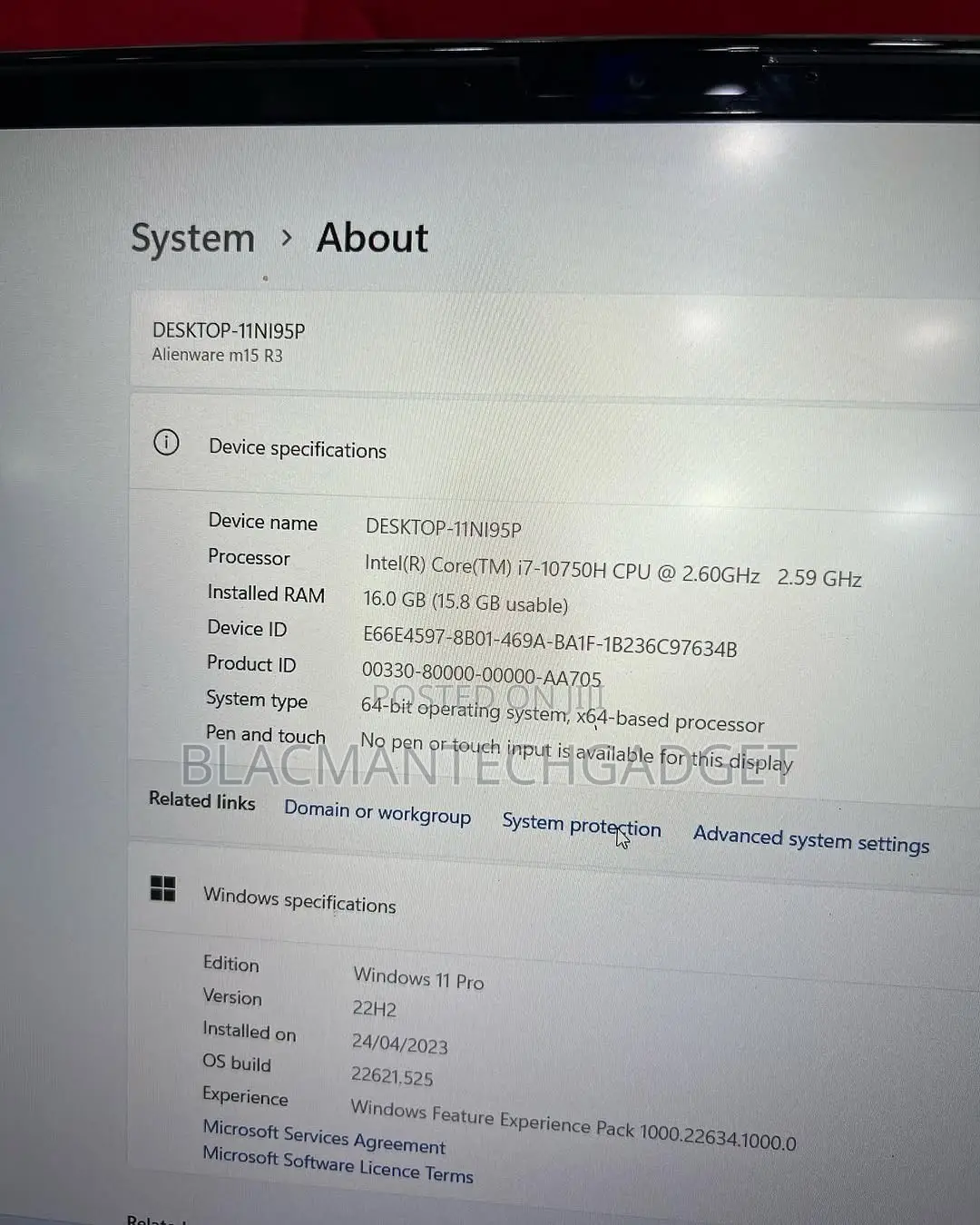 Laptop Alienware M15 r3 16GB Intel Core i7 SSD 512GB