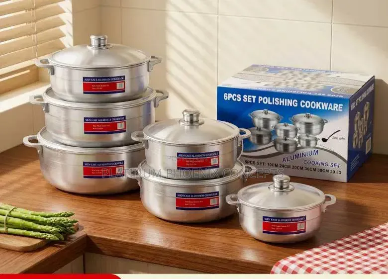 6 Set of Original Polished Aluminum Pot