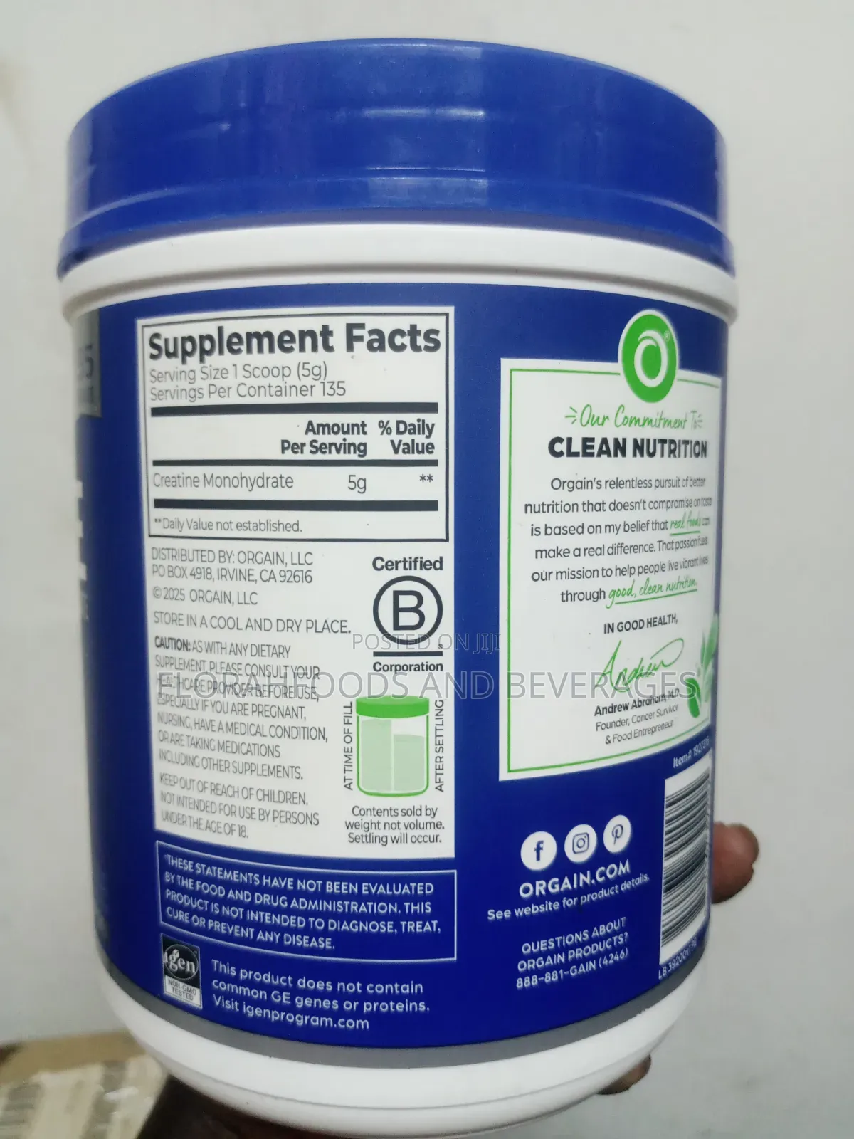 Orgain Micronized Creatine Monohydrate Unflavored 675g