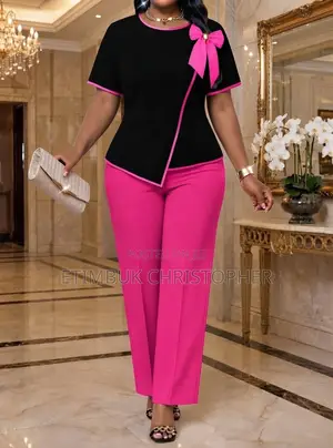 Pink & Black Asymmetric Two-Piece Set