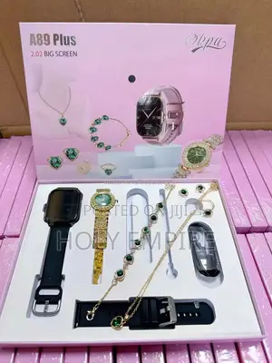 Women Gift A58 Plus Smart Watch 8 in 1 Necklace Earrings Bracelet Ring
