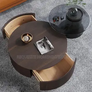 Modern Nesting Walnut & Glass Coffee Table Set