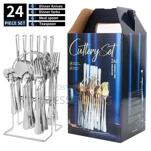 24-Piece Stainless Steel Cutlery Set With Hanging Rack