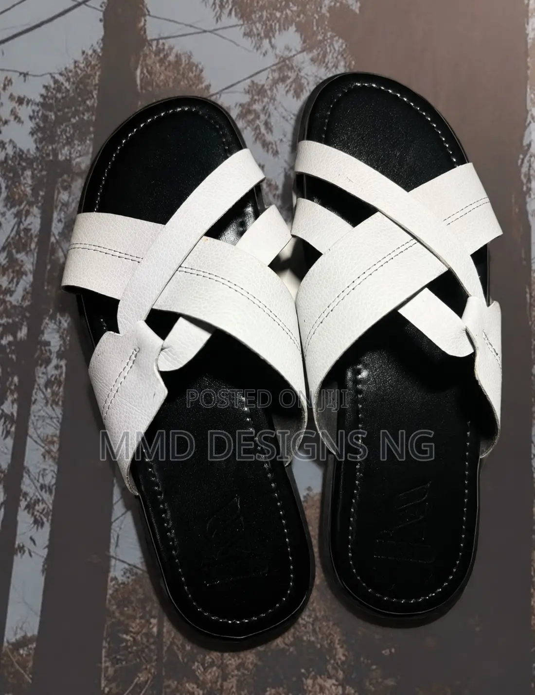 MMD Ivory Noir Men's White Cross-Strap Slides