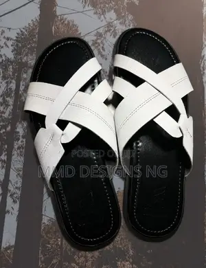 MMD Ivory Noir Men's White Cross-Strap Slides