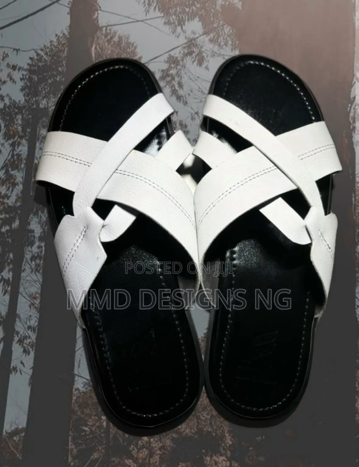MMD Ivory Noir Men's White Cross-Strap Slides