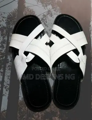 MMD Ivory Noir Men's White Cross-Strap Slides