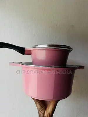 2-Piece Pink Ceramic Cooking Pot Set With Lids – Used