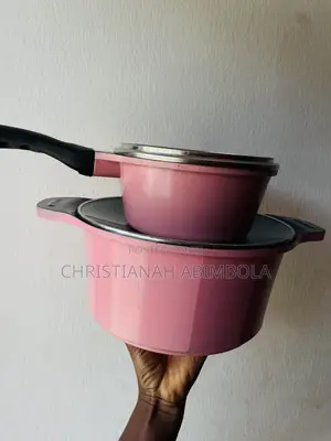 2-Piece Pink Ceramic Cooking Pot Set With Lids – Used