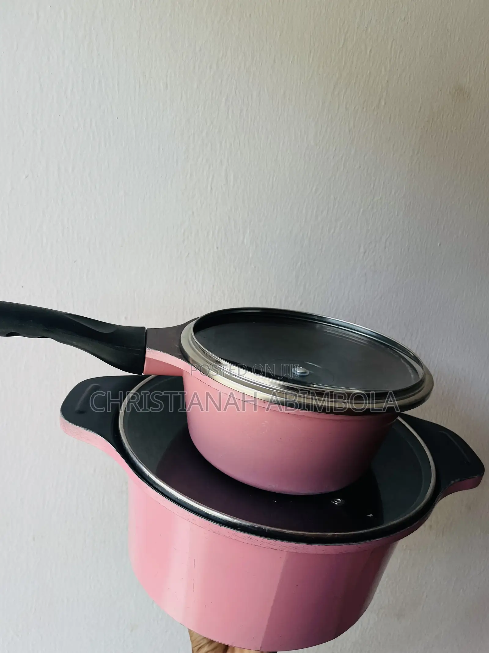 2-Piece Pink Ceramic Cooking Pot Set With Lids – Used