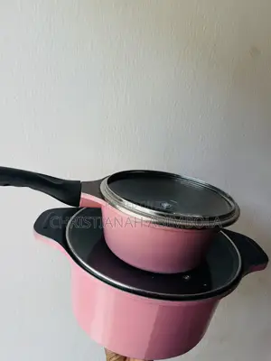 2-Piece Pink Ceramic Cooking Pot Set With Lids – Used
