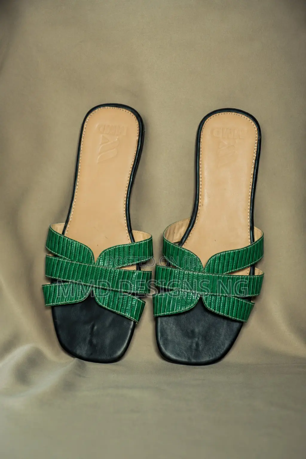 MMD Zara Knot Women's Green Cross-Strap Slides