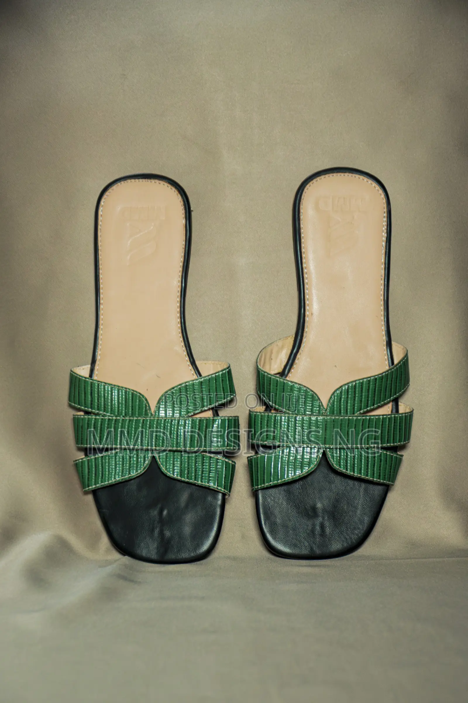 MMD Zara Knot Women's Green Cross-Strap Slides