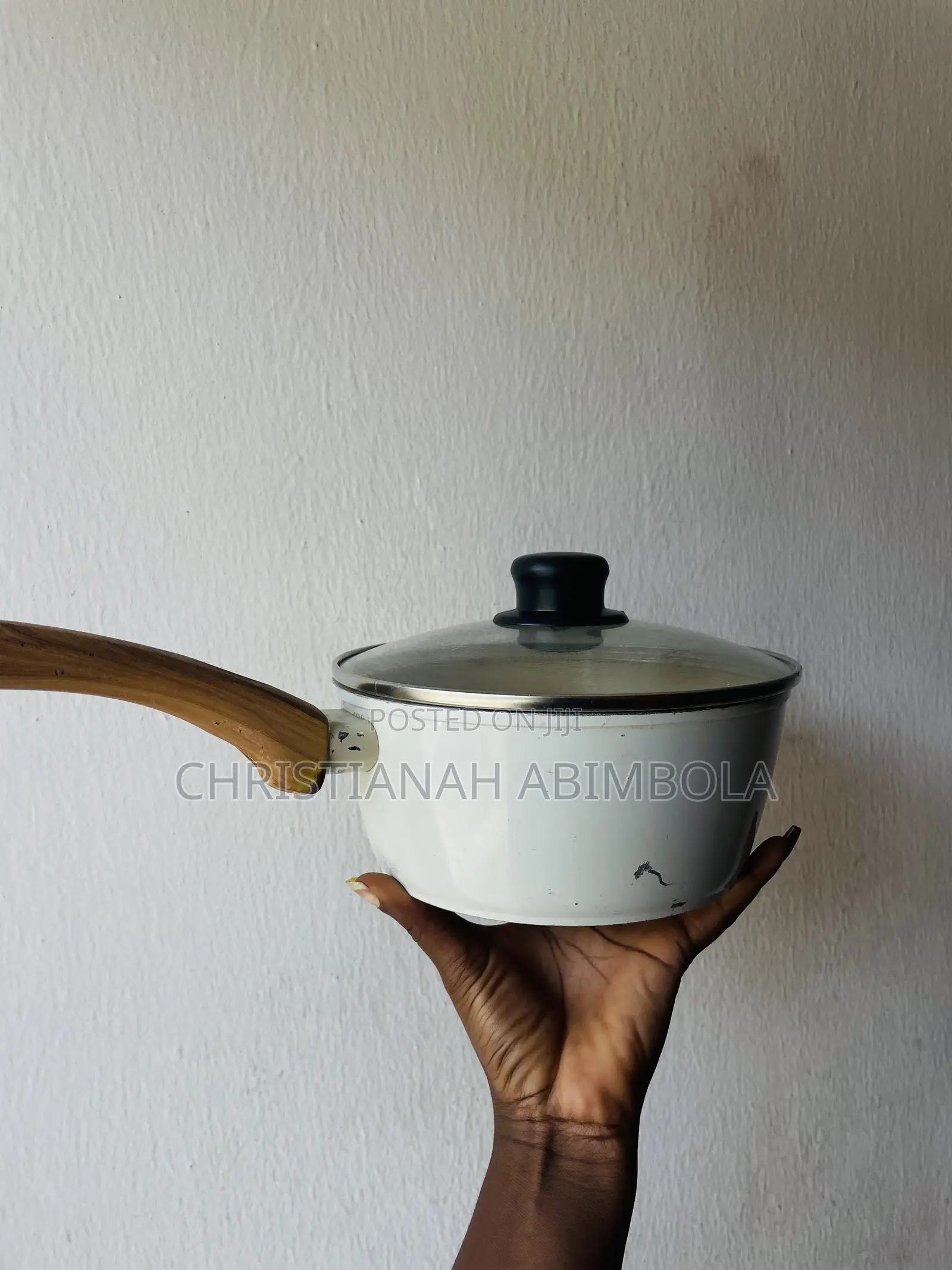 Neatly Used Ceramic Saucepan With Lid