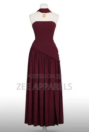 Luxury Burgundy Maxi Dress With Scarf 
