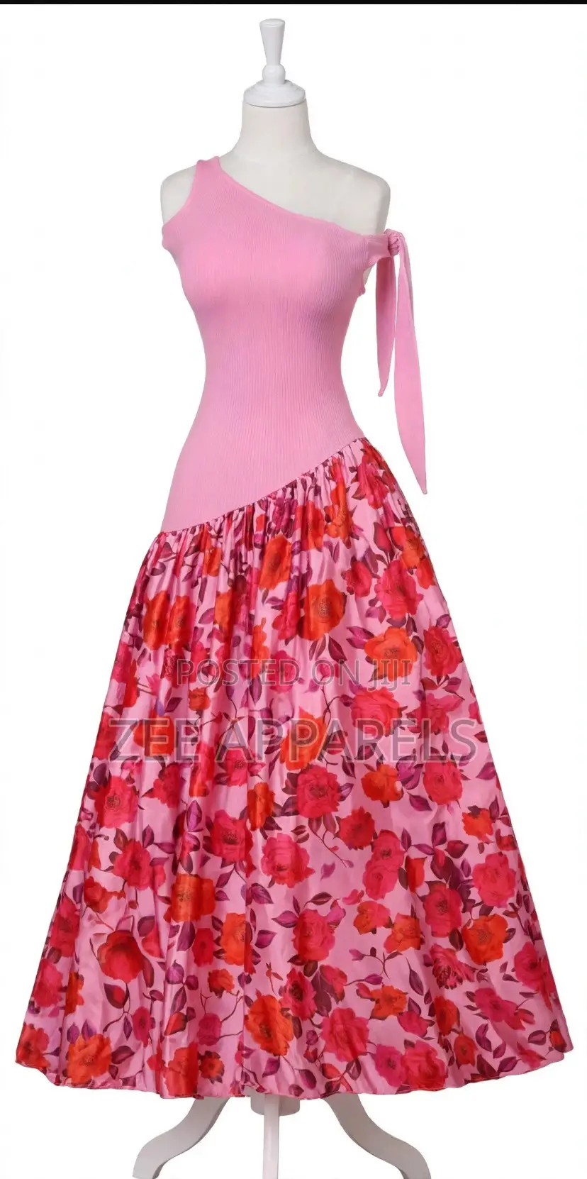 Pink Floral Bow Tie Maxi Dress