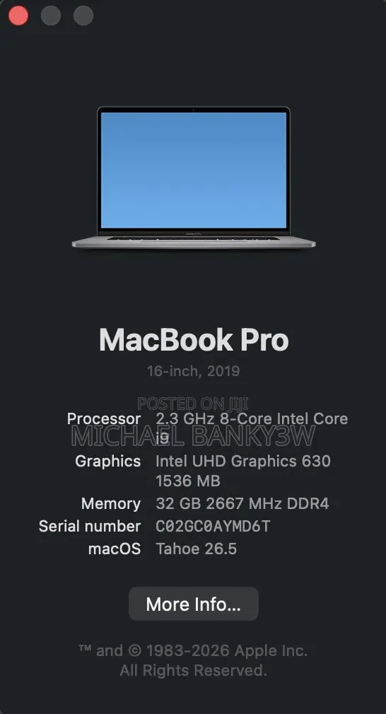 Laptop Apple MacBook Pro 2019 32GB Intel Core i9 SSD 1T