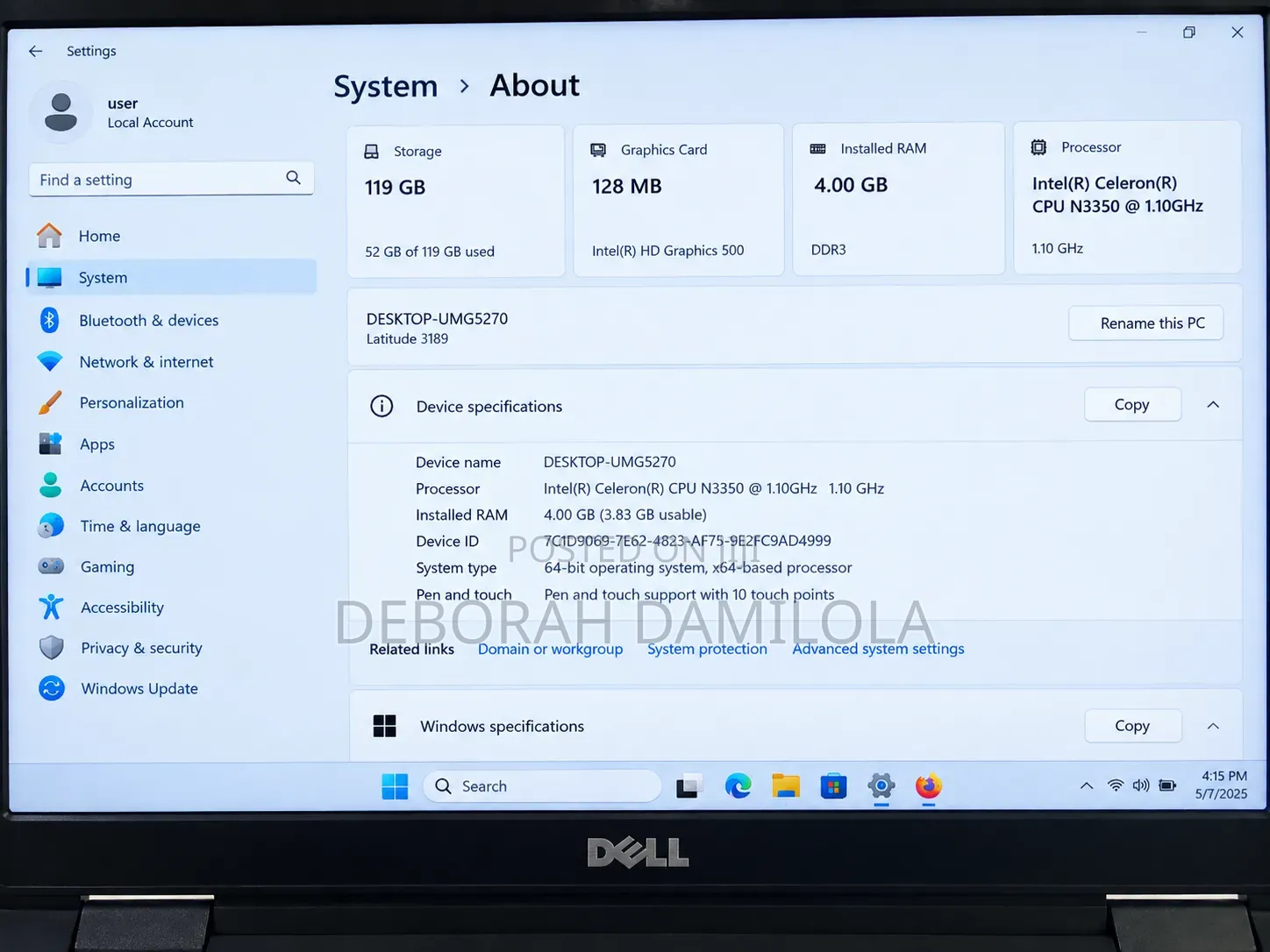 Laptop Dell Latitude 3189 4GB Intel Celeron SSD 128GB