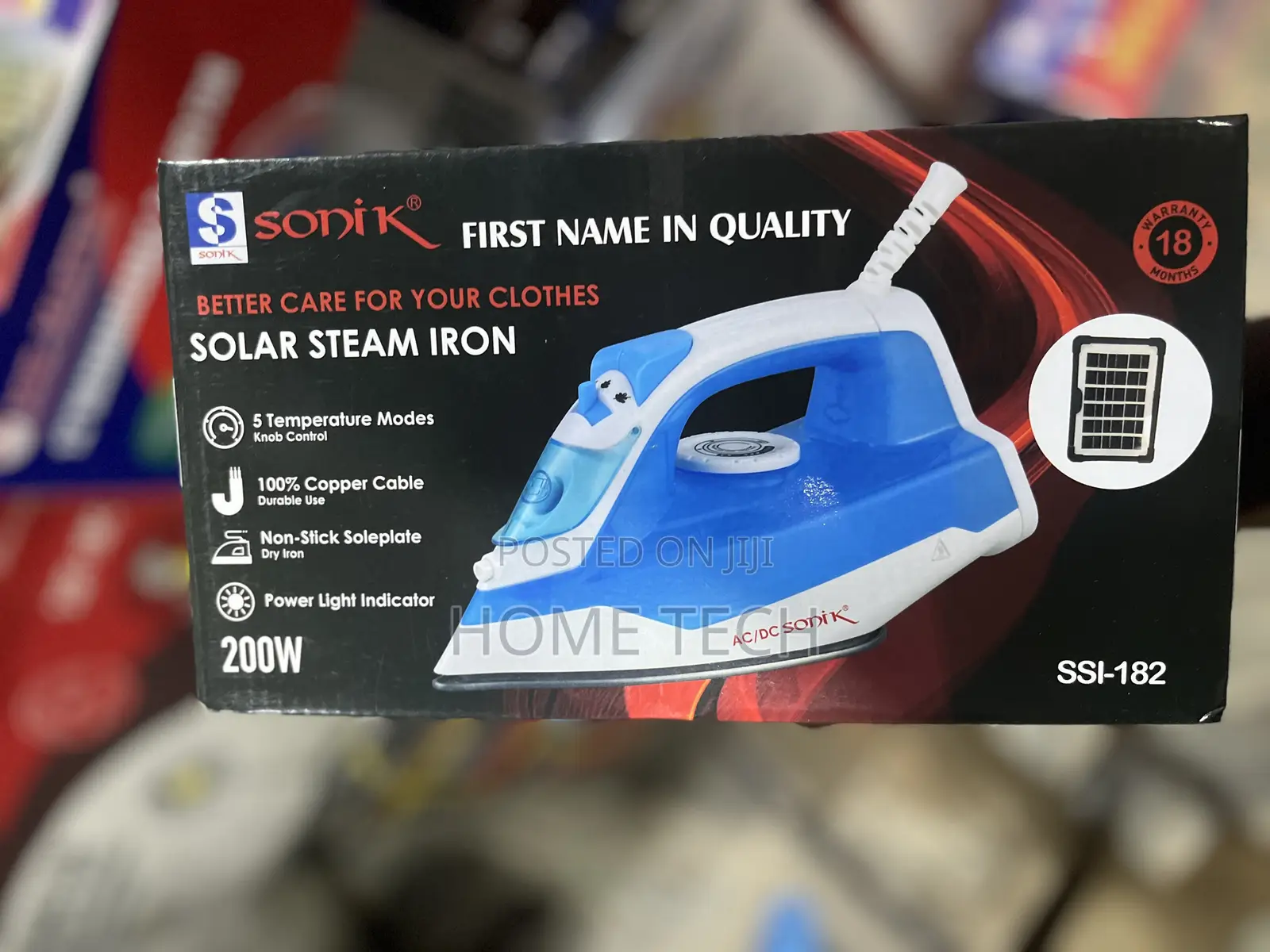 SONIK 200W AC/DC Solar Steam Iron With Non-Stick Soleplate