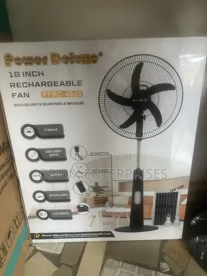 Power Deluxe 18” Rechargeable Fan With Solar Panel and 2 Bulbs