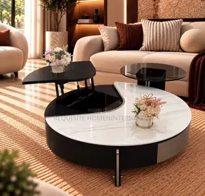 Elegant Round Lift-Top Coffee Table – Modern Marble Center Table
