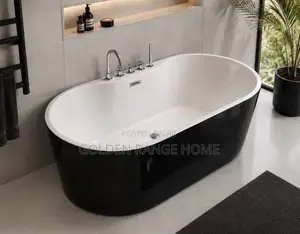 Black and White Acrylic Bathtub With Mixer Tap