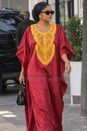Rich Aunty Bubu Kaftan Dress -Wine With Gold Embroidery - Free Size