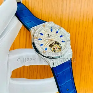 Hublot Quality Luxury Men Genuine Leather Iced Head Wristwatch
